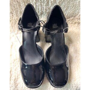 Wild Fable Black Faux Leather Block Heel  Adjustable Strap 3.5in Heel Size 6